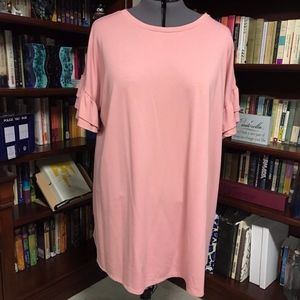 Pink ruffle sleeve sheath dress